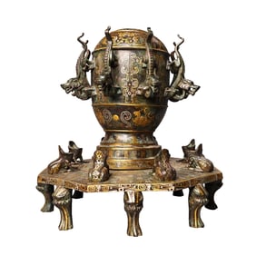 Vintage Chinese Gilt Gold Bronze Fortune Dragon Seismograph Statue