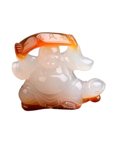 Chinese Agate Carved Laughing Buddha Statue