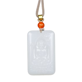 Chinese Hetian Jade Low Relief Siddhartha Buddha Design Pendant