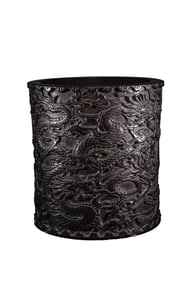 Chinese Zitan Wood Low Relief Fortune Dragon Brush Pot