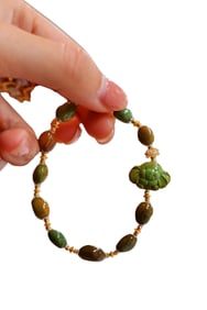 Hand Woven Exquisite 18K Gold Buckle & Turquoise Carved Elephant Beads Bracelet