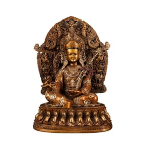 Tibetan Buddhism Gilt Gold Copper Padmasambhava Buddha Statue