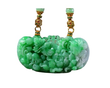 Exquisite Jadeite Carved Flowers Bird Pendant w Hand Carved Jadeite Beads Necklace