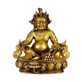 Tibetan Buddhism Gilt Gold Copper Yellow Jambhala Statue