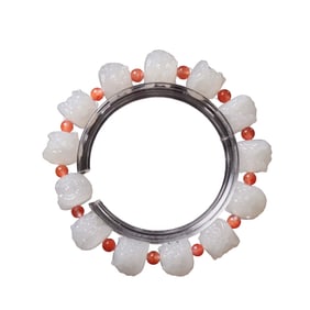 Hand Woven Chinese Hetian Jade Carved Fortune Lion Beads Bracelet w Certificate