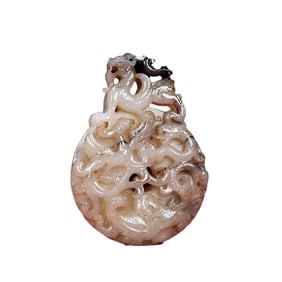 Vintage Chinese Hetian Jade Carved Dragon Phoenix Jade Bi Statue