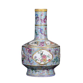 Chinese Qing Dynasty Gilt Edge Famille Rose Enamel Flowers Bird Porcelain Vase