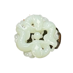 Chinese Hetian Jade Carved Fortune Dragon Pendant