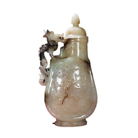 Superb Chinese Hetian Jade Carved Fortune Dragon Pot