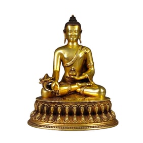 Tibetan Buddhism Gilt Gold Copper Medicine Buddha Statue