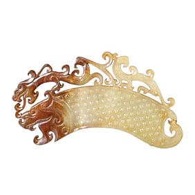 Vintage Chinese Hetian Jade Carved Chi Dragon Jade Bi Statue