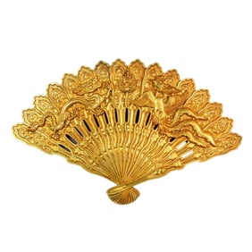 Vintage Chinese Gilt Gold Dragon Phoenix Fan Statue