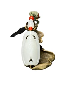 Chinese Hetian Jade Carved Fortune Cicada Pendant