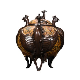 Vintage Chinese Copper Cloisonne Phoenix Incense Burner