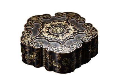 Chinese Gilt Gold Wooden-cored Lacquerware Fortune Bat Design Box