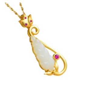 Beautiful Chinese 925 Silver Inlay Hetian Jade Carved Leaf Pendant