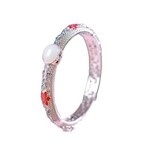 Chinese 925 Silver Enamel Inlay Hetian Jade Bracelet