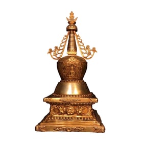 Vintage Chinese Gilt Gold Copper Stupa Statue