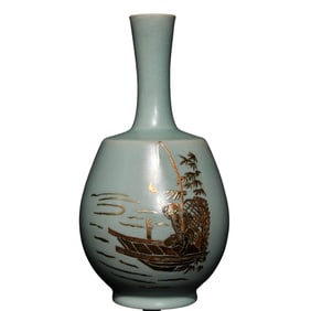 Chinese Gilt Gold Ru Kiln Porcelain Vase