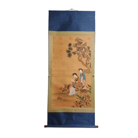 Chinese Watercolour On Silk Figure Design Painting