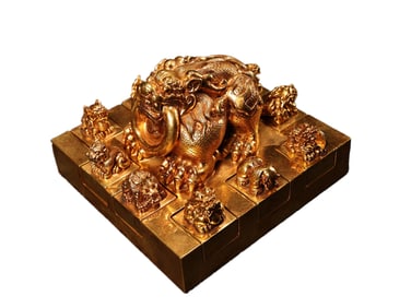 A Set Vintage Chinese Gilt Gold Copper Beast Seals