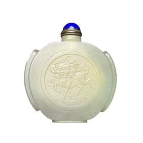 Chinese Hetian Jade Low Relief Fortune Kylin Snuff Bottle