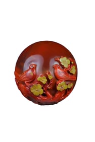 Superb Chinese Nanhong Agate Carved Plum Flower & Magpie Pendant