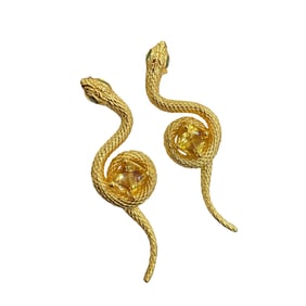 A Pair Beautiful 925 Silver Inlay Yellow Crystal Snake Earring