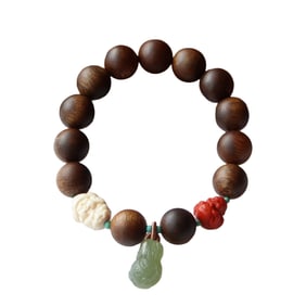 Hand Woven Chenxiang Wood & Hetian Jade & Nanhong Agate & Bone Beads Bracelet