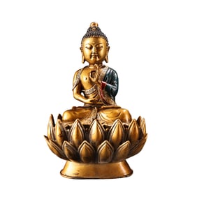 Old Tibetan Colored Drawing Gilt Gold Copper Siddhartha Buddha Statue