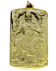 Beautiful Yellow Crystal Carved General Guangong Pendant