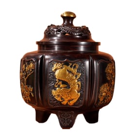 Vintage Chinese Gilt Gold Copper Fortune Dragon Incense Burner