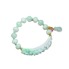 Exquisite Jadeite Carved Flower & Beads Bracelet