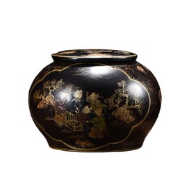Chinese Gilt Gold Wooden-cored Lacquerware Kids Design Pot