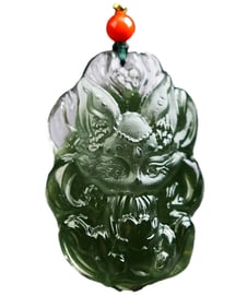 Beautiful Green Crystal Carved Nine-tailed Fox Pendant