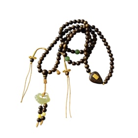 Hand Woven Vintage Chenxiang Wood & Hetian Jade Beads Bracelet