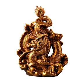 Vintage Chinese Gilt Godl Copper Fortune Dragon Statue