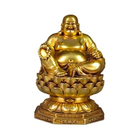 Vintage Chinese Gilt Gold Copepr Laughing Buddha Statue