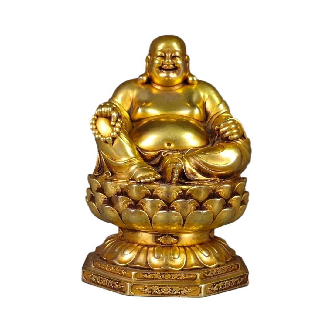 Vintage Chinese Gilt Gold Copepr Laughing Buddha Statue (1 of 10)
