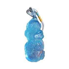 Beautiful Natural Aquamarine Carved Snake Pendant w Hand Woven Necklace