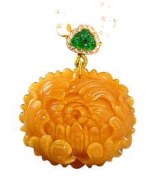 Beautiful Beeswax Carved Peony Pendant w Hand Woven Beeswax Beads Necklace