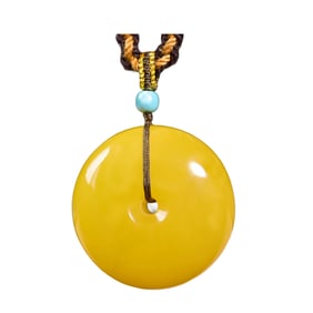 Beautiful Beeswax Carved Lucky Pendant w Hand Woven Necklace