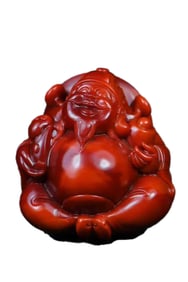 Superb Chinese Nanhong Agate Carved Fortune Taoism Deity Pendant