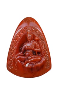 Superb Chinese Nanhong Agate Carved Lotus Flower Kwan-yin Pendant