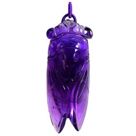 Beautiful Natural Amethyst Carved Fortune Cicada Pendant w Hand Woven Beads Necklace