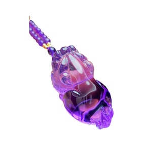 Beautiful Natural Amethyst Carved Fortune Pixiu Pendant w Hand Woven Beads Necklace