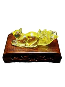 Beautiful Natural Yellow Crystal Carved Nine-tailed Fox Statue