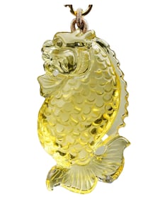Beautiful Natural Yellow Crystal Carved Dragon Fish Pendant w Hand Woven Beads Necklace