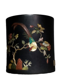 Chinese Zitan Wood Inlay Shoushan Stone Flowers Bird Design Brush Pot