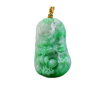 Exquisite Jadeite Carved Fortune Dragon Pendant w Hand Woven Jadeite Beads Necklace